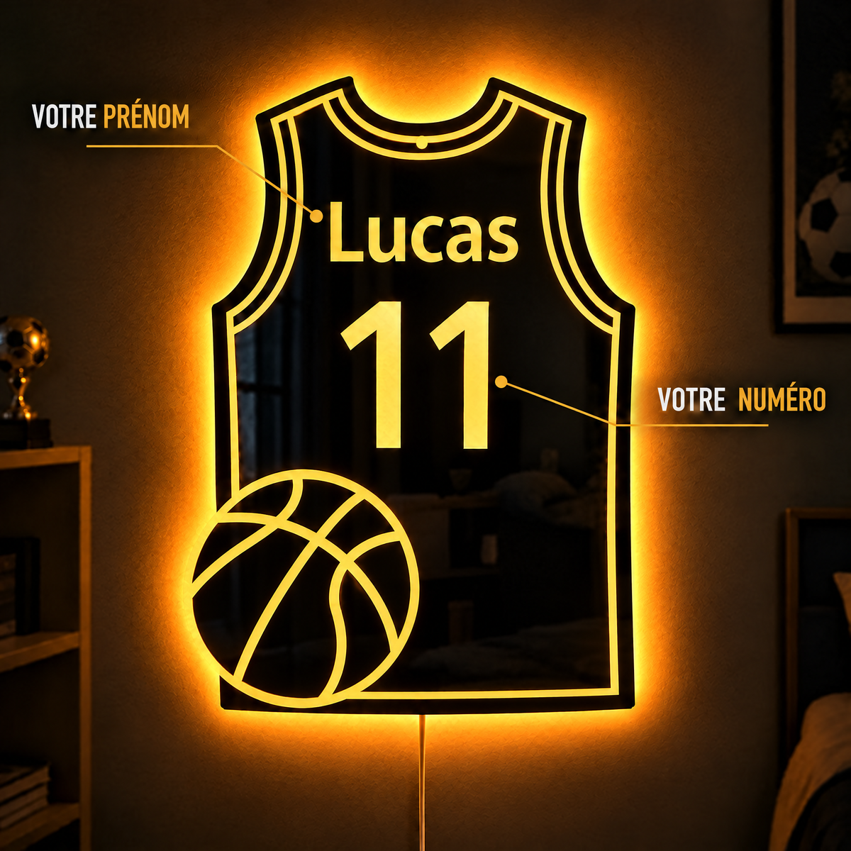 Miroir maillot de basket personnalisé avec votre prénom et votre numéro