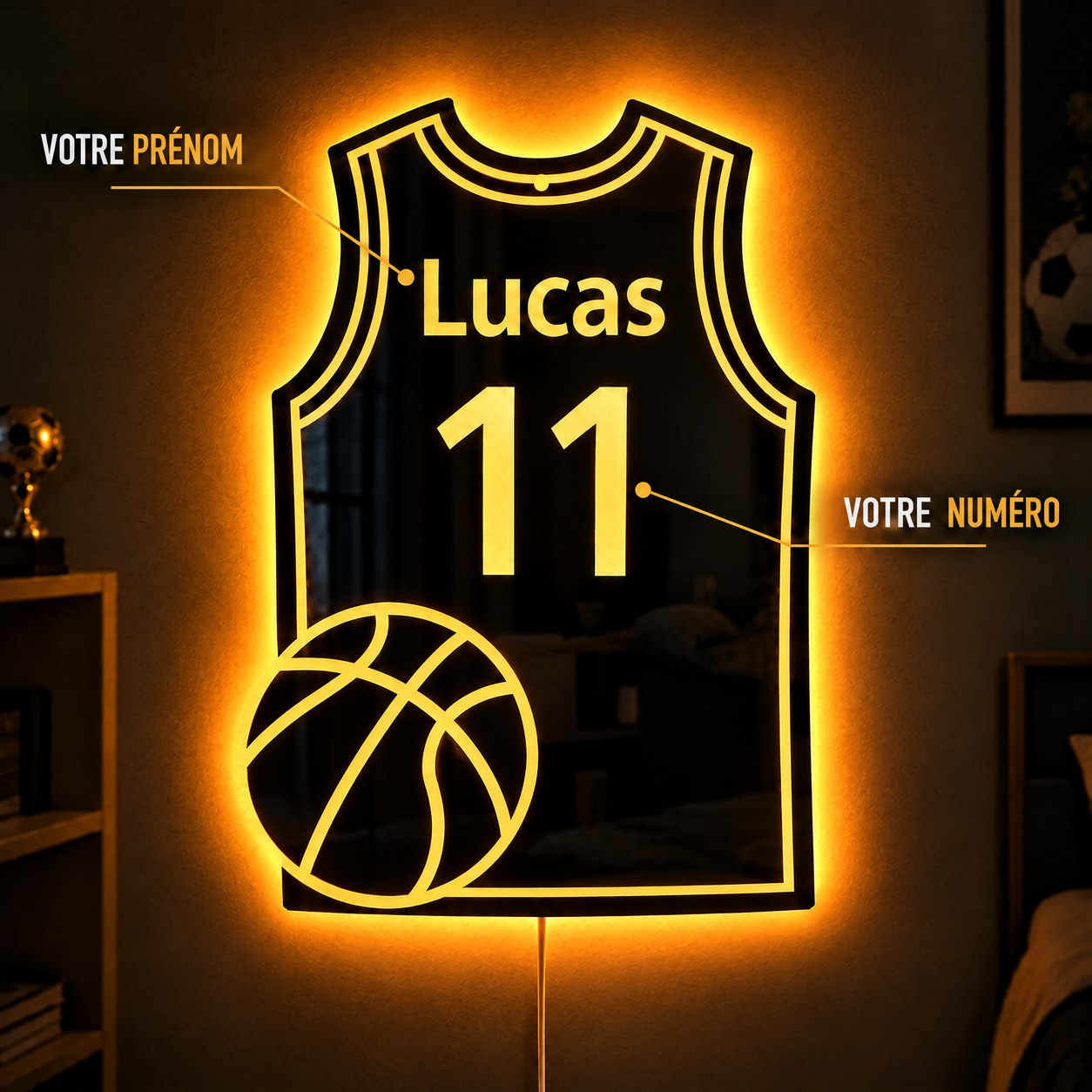 Miroir maillot de basket avec prénom et numéro